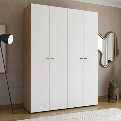 Altri Guardaroba > Dmora Guardaroba Grande Bianco Marrone Rovere Nodi Appendiabiti 8 Ripiani 217x210h cm, Apertura Scorrevole - Valsinni Marrone, Bianco Rovere Nodi
