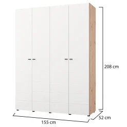 Guardaroba Grande Bianco Marrone Rovere Nodi 4 Ripiani 4 Ante 155x208h cm, 6 Vani - Soris