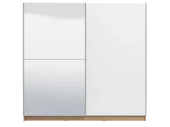 Altri Guardaroba > Dmora Guardaroba Grande Bianco Marrone Rovere Nodi Appendiabiti 8 Ripiani 217x210h cm, Apertura Scorrevole - Valsinni Marrone, Bianco Rovere Nodi