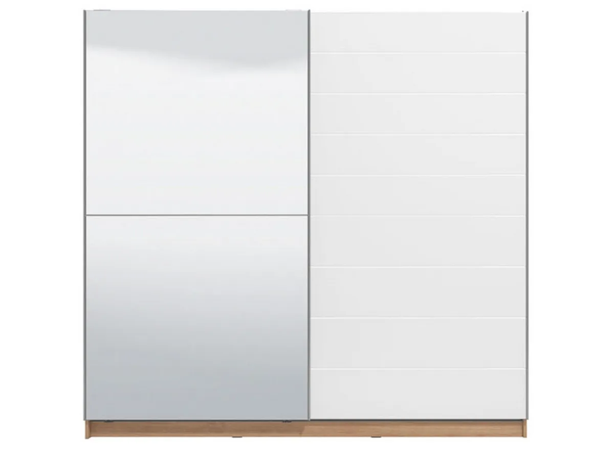 Altri Guardaroba > Dmora Guardaroba Grande Bianco Marrone Rovere Nodi Appendiabiti 8 Ripiani 217x210h cm, Apertura Scorrevole - Valsinni Marrone, Bianco Rovere Nodi