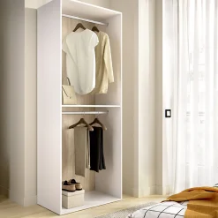 Guardaroba Grande Bianco Marrone Rovere un Ripiano Appendiabiti 45x205h cm, Cassetti - Ashebrook