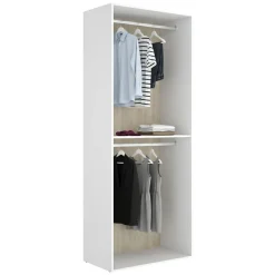 Guardaroba Grande Bianco Marrone Rovere un Ripiano Appendiabiti 45x205h cm, Cassetti - Ashebrook