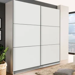 Altri Guardaroba > Dmora Guardaroba Grande Bianco Opaco Marrone Rovere 2 Cassetti 8 Ripiani 186x216h cm, Appendiabiti - Mahone Marrone Rovere, Bianco Opaco