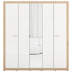 Altri Guardaroba > Dmora Guardaroba Grande Bianco Opaco Marrone Rovere Nodi 2 Cassetti 2 Ripiani 155x208h cm, Appendiabiti - Sayul Marrone Rovere nodi, Bianco Opaco
