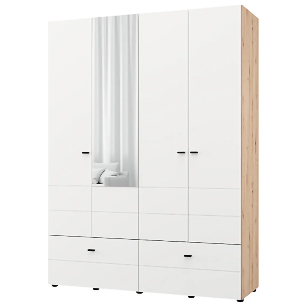 Altri Guardaroba > Dmora Guardaroba Grande Bianco Opaco Marrone Rovere Nodi 3 Cassetti 3 Ripiani 155x208h cm, Appendiabiti - Ushuaia Marrone Rovere nodi, Bianco Opaco