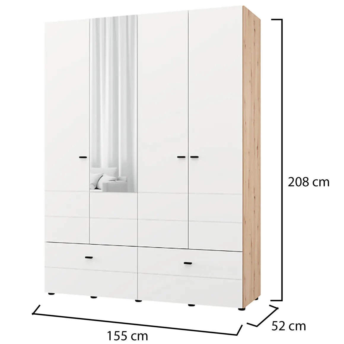 Altri Guardaroba > Dmora Guardaroba Grande Bianco Opaco Marrone Rovere Nodi 3 Cassetti 3 Ripiani 155x208h cm, Appendiabiti - Ushuaia Marrone Rovere nodi, Bianco Opaco