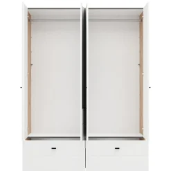 Altri Guardaroba > Dmora Guardaroba Grande Bianco Opaco Marrone Rovere Nodi 3 Cassetti 3 Ripiani 155x208h cm, Appendiabiti - Ushuaia Marrone Rovere nodi, Bianco Opaco