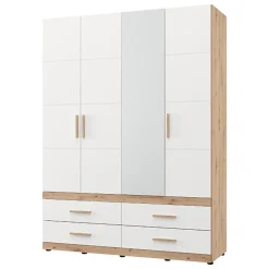 Altri Guardaroba > Dmora Guardaroba Grande Bianco Opaco Marrone Rovere Nodi Appendiabiti 4 Ripiani 156x208h cm, 6 Vani - Pushka Marrone Rovere nodi, Bianco Opaco