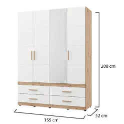Altri Guardaroba > Dmora Guardaroba Grande Bianco Opaco Marrone Rovere Nodi Appendiabiti 4 Ripiani 156x208h cm, 6 Vani - Pushka Marrone Rovere nodi, Bianco Opaco