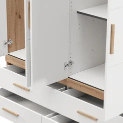 Altri Guardaroba > Dmora Guardaroba Grande Bianco Opaco Marrone Rovere Nodi Appendiabiti 4 Ripiani 156x208h cm, 6 Vani - Pushka Marrone Rovere nodi, Bianco Opaco