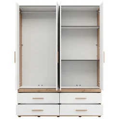 Altri Guardaroba > Dmora Guardaroba Grande Bianco Opaco Marrone Rovere Nodi Appendiabiti 4 Ripiani 156x208h cm, 6 Vani - Pushka Marrone Rovere nodi, Bianco Opaco