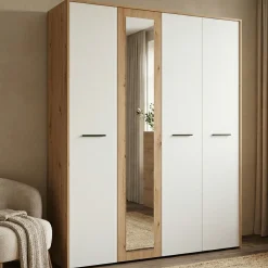 Altri Guardaroba > Dmora Guardaroba Grande Bianco Opaco Marrone Rovere Nodi Appendiabiti 6 Ripiani 262.5x224h cm, 3 Ante - Carasco Marrone Rovere Nodi, Bianco Opaco