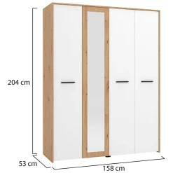 Guardaroba Grande Bianco Opaco Marrone Rovere Nodi Appendiabiti 5 Ripiani 157.5x203.5h cm, 4 Ante - Monvalle