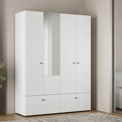 Altri Guardaroba > Dmora Guardaroba Grande Bianco Opaco Nero 4 Ripiani un Cassetto 155x208h cm, Appendiabiti - Omete Nero, Bianco Opaco