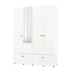 Altri Guardaroba > Dmora Guardaroba Grande Bianco Opaco Nero 4 Ripiani un Cassetto 155x208h cm, Appendiabiti - Omete Nero, Bianco Opaco