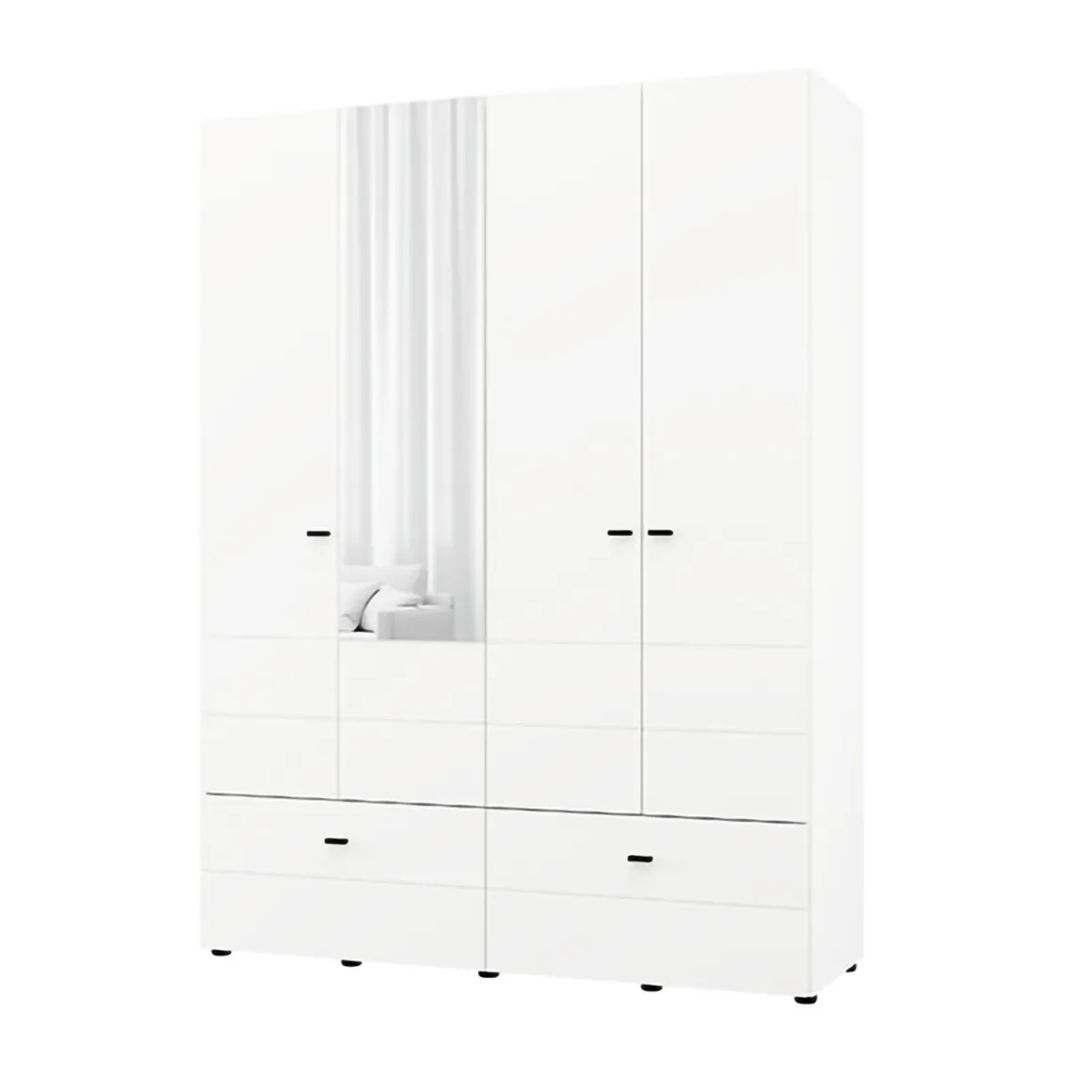 Altri Guardaroba > Dmora Guardaroba Grande Bianco Opaco Nero 4 Ripiani un Cassetto 155x208h cm, Appendiabiti - Omete Nero, Bianco Opaco
