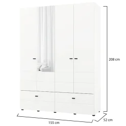 Altri Guardaroba > Dmora Guardaroba Grande Bianco Opaco Nero 4 Ripiani un Cassetto 155x208h cm, Appendiabiti - Omete Nero, Bianco Opaco
