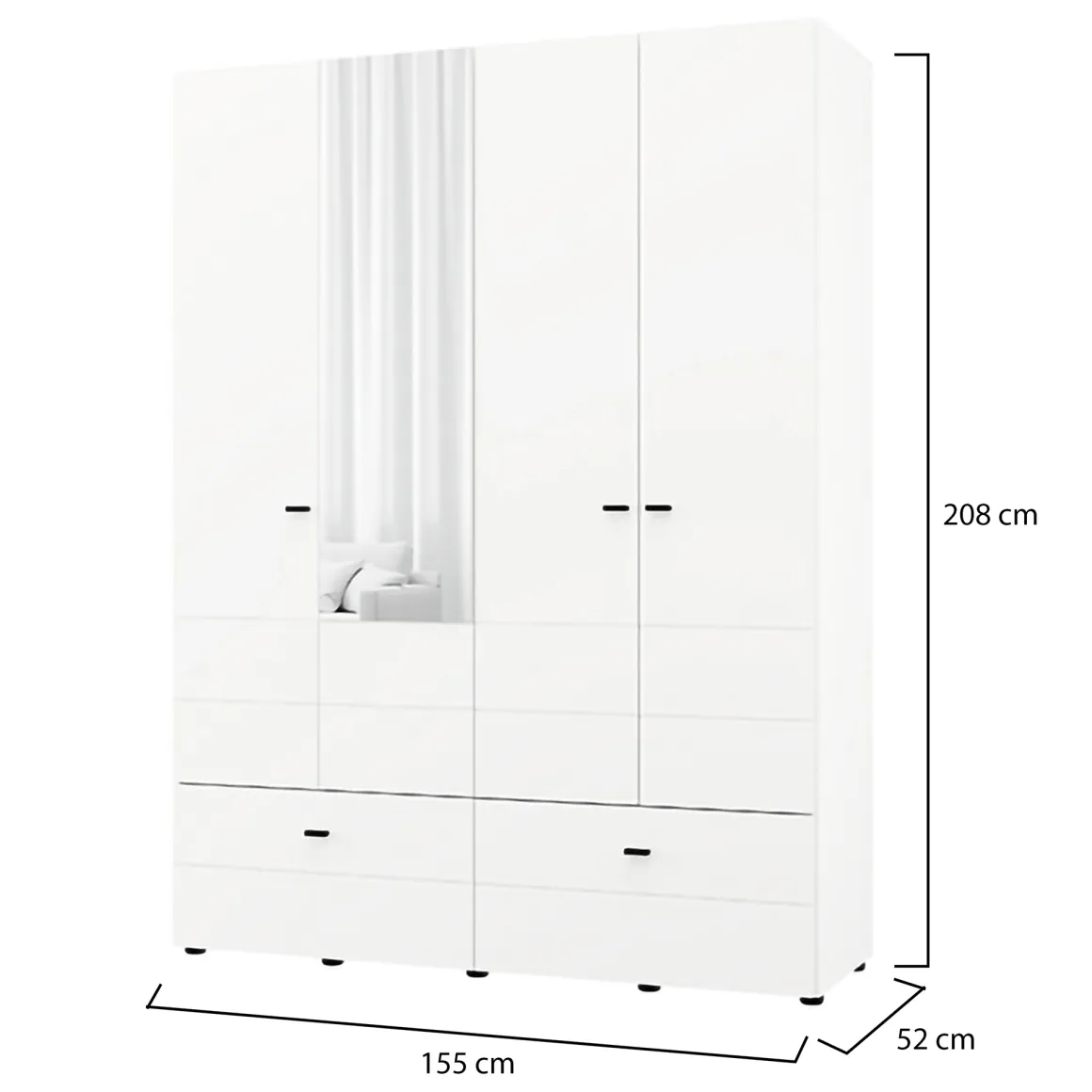 Altri Guardaroba > Dmora Guardaroba Grande Bianco Opaco Nero 4 Ripiani un Cassetto 155x208h cm, Appendiabiti - Omete Nero, Bianco Opaco