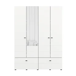 Altri Guardaroba > Dmora Guardaroba Grande Bianco Opaco Nero 4 Ripiani un Cassetto 155x208h cm, Appendiabiti - Omete Nero, Bianco Opaco