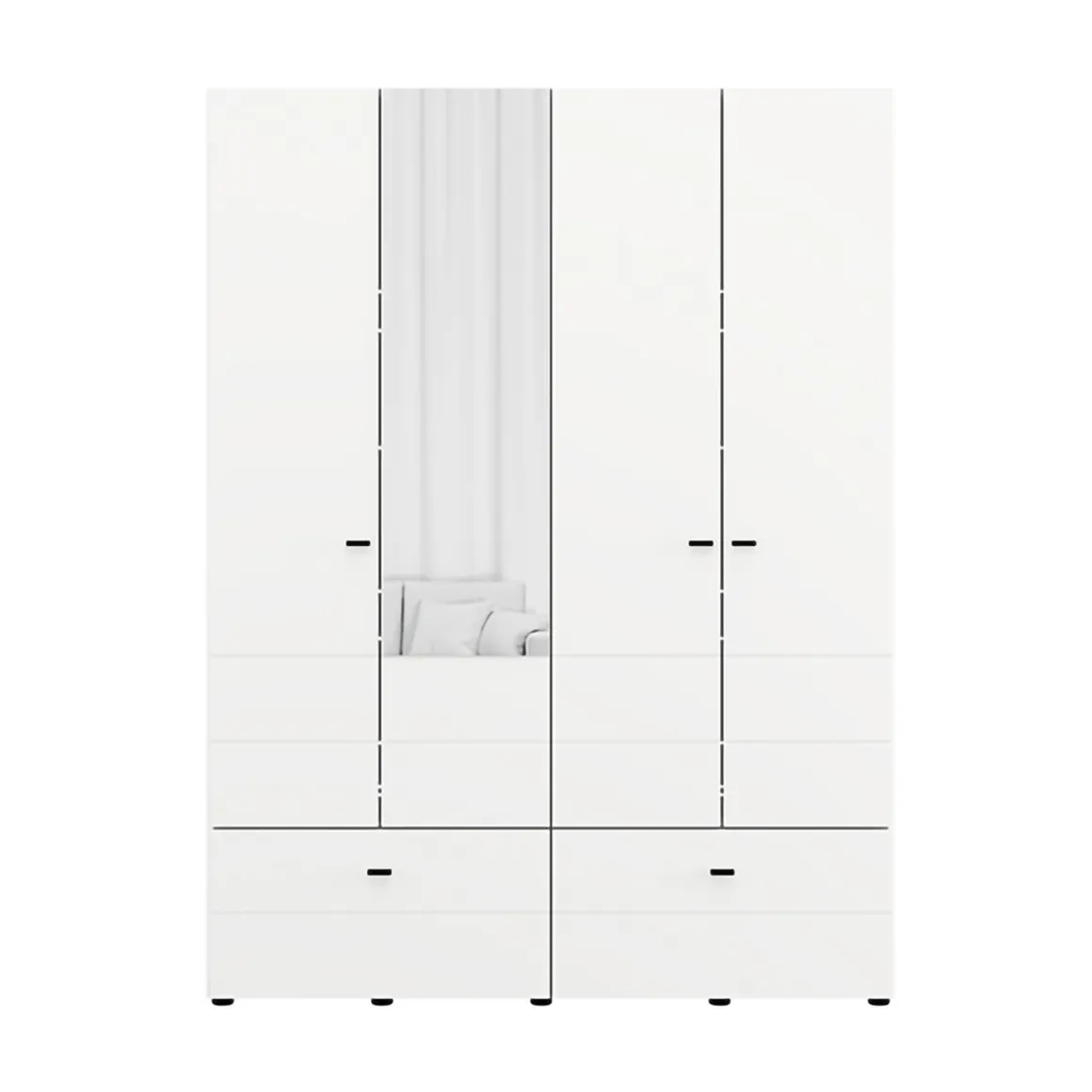 Altri Guardaroba > Dmora Guardaroba Grande Bianco Opaco Nero 4 Ripiani un Cassetto 155x208h cm, Appendiabiti - Omete Nero, Bianco Opaco
