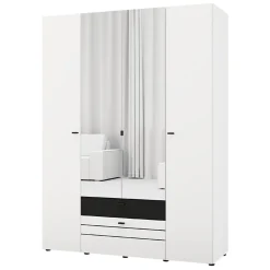 Altri Guardaroba > Dmora Guardaroba Grande Bianco Opaco Nero 6 Ripiani un Cassetto 93x192.5h cm, Appendiabiti - Cimitile Nero, Bianco Opaco