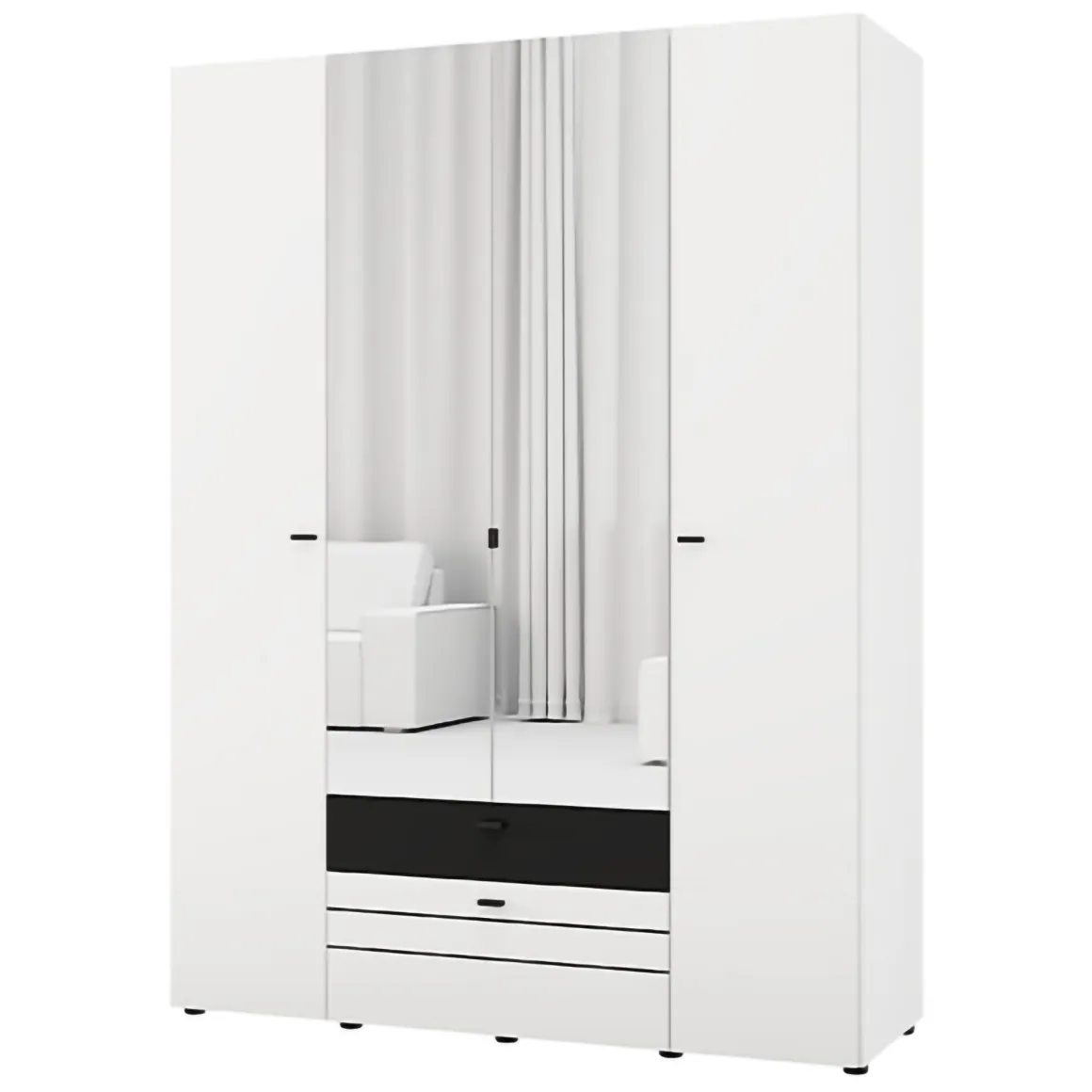 Guardaroba Grande Bianco Opaco Nero 6 Ripiani 2 Cassetti 155x208h cm, Appendiabiti - Watamu