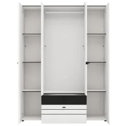 Guardaroba Grande Bianco Opaco Nero 6 Ripiani 2 Cassetti 155x208h cm, Appendiabiti - Watamu