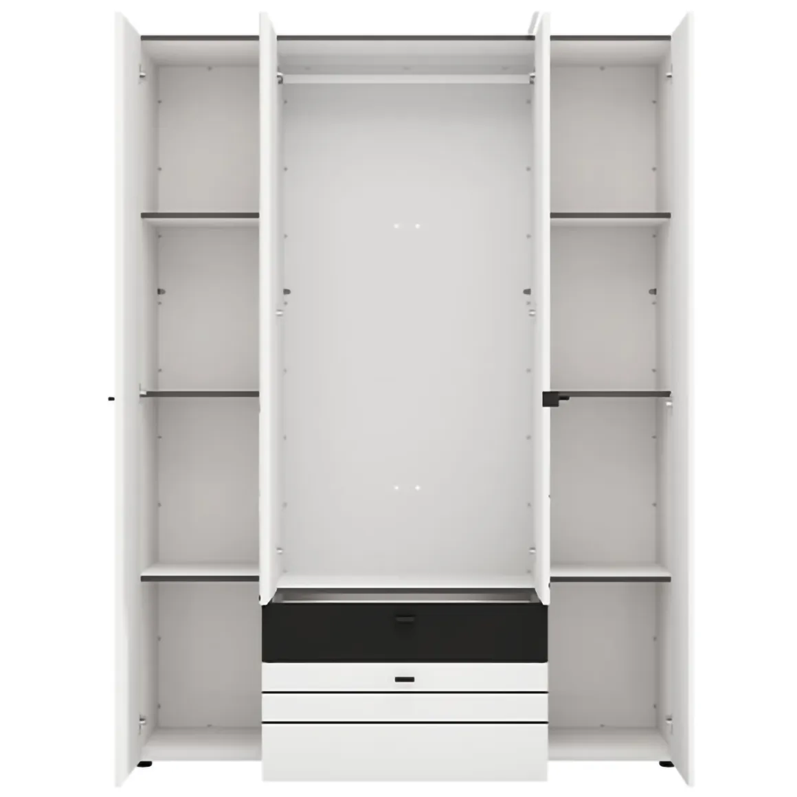 Guardaroba Grande Bianco Opaco Nero 6 Ripiani 2 Cassetti 155x208h cm, Appendiabiti - Watamu