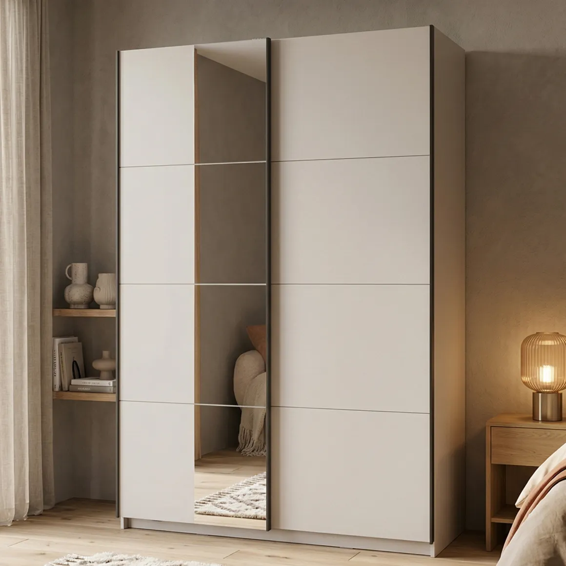 Guardaroba Grande Bianco Opaco Nero Appendiabiti 2 Ripiani 145.5x217.5h cm, Apertura Scorrevole - Pasturo
