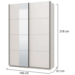 Guardaroba Grande Bianco Opaco Nero Appendiabiti 2 Ripiani 145.5x217.5h cm, Apertura Scorrevole - Pasturo