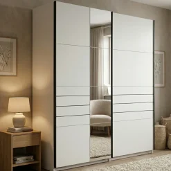 Altri Guardaroba > Dmora Guardaroba Grande Bianco Opaco Nero Appendiabiti 2 Ripiani 155x208h cm, 4 Vani - Soris Nero, Bianco Opaco