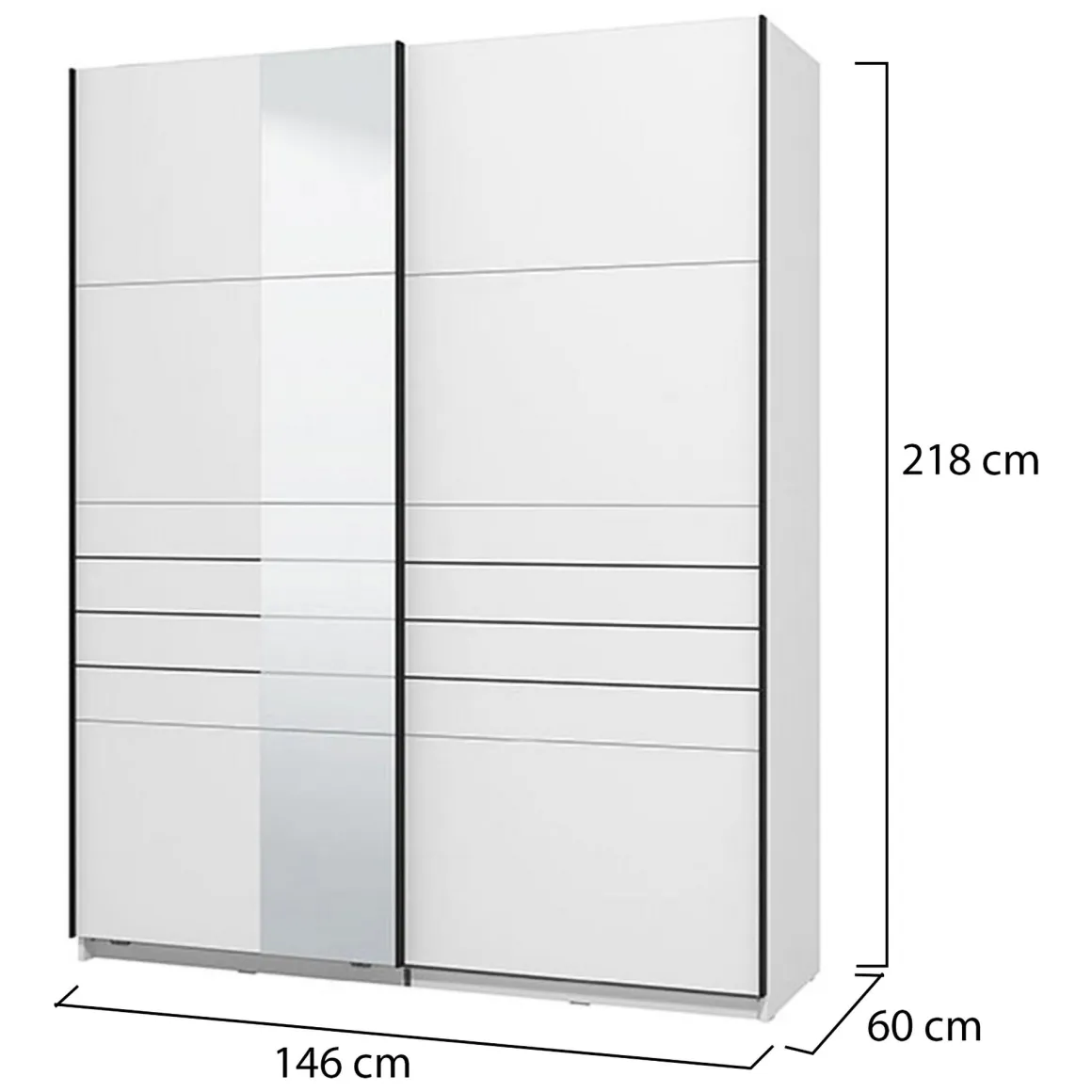 Altri Guardaroba > Dmora Guardaroba Grande Bianco Opaco Nero Appendiabiti 2 Ripiani 155x208h cm, 4 Vani - Soris Nero, Bianco Opaco