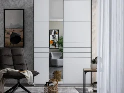 Altri Guardaroba > Dmora Guardaroba Grande Bianco Opaco Nero Appendiabiti 2 Ripiani 155x208h cm, 4 Vani - Soris Nero, Bianco Opaco
