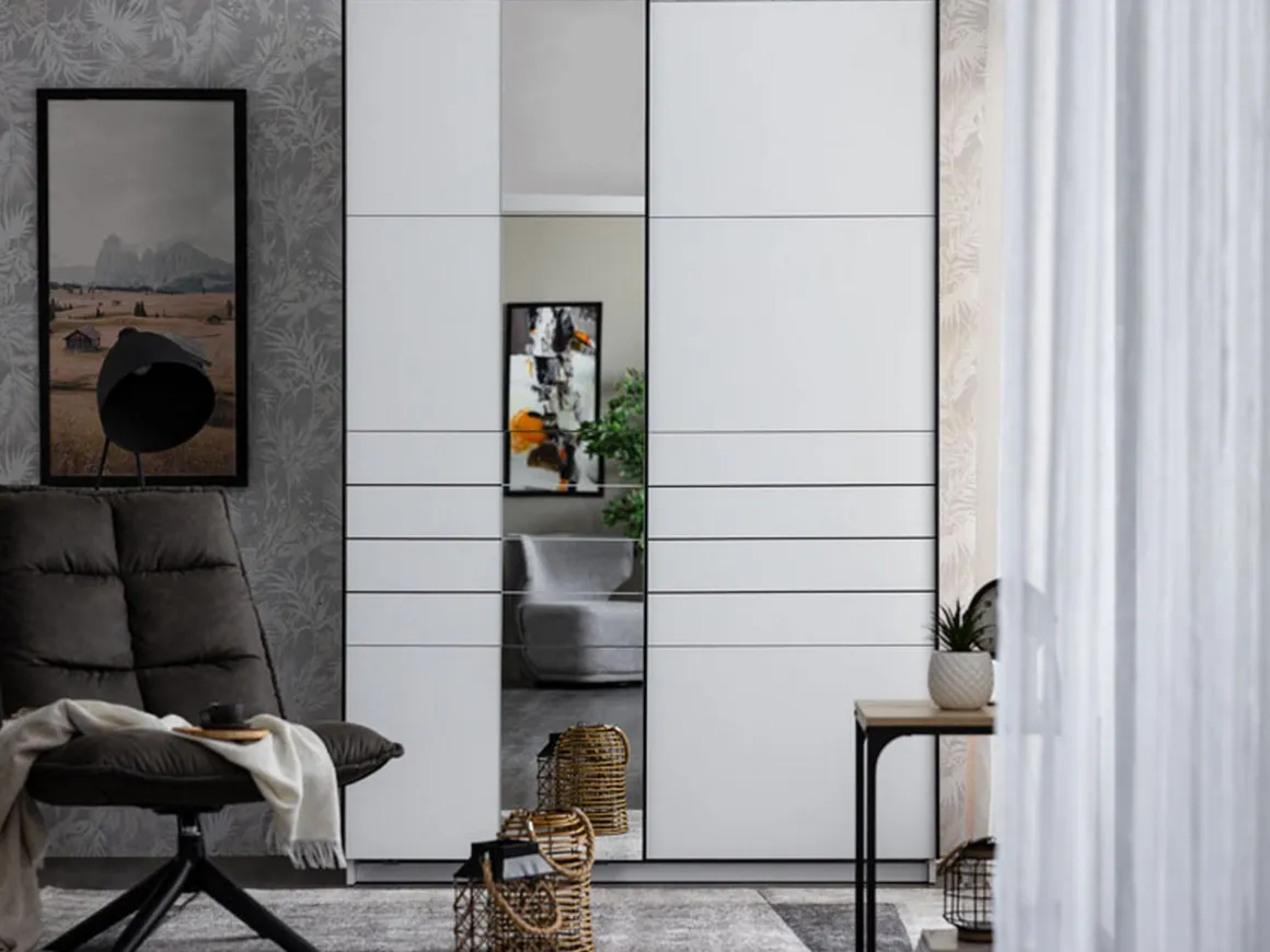 Altri Guardaroba > Dmora Guardaroba Grande Bianco Opaco Nero Appendiabiti 2 Ripiani 155x208h cm, 4 Vani - Soris Nero, Bianco Opaco