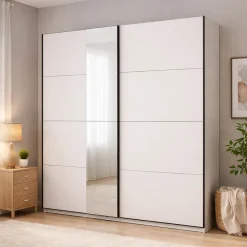 Altri Guardaroba > Dmora Guardaroba Grande Bianco Opaco Nero Appendiabiti 2 Ripiani 195x217.5h cm, Apertura Scorrevole - Siri Nero, Bianco Opaco