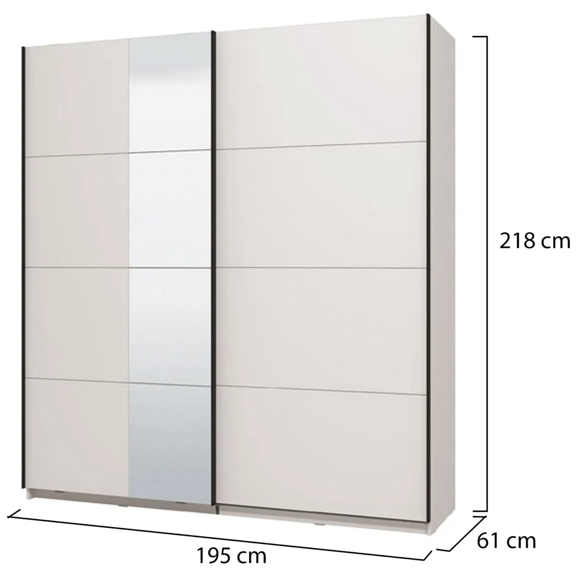 Guardaroba Grande Bianco Opaco Nero Appendiabiti 2 Ripiani 195x217.5h cm, Apertura Scorrevole - Porlezza