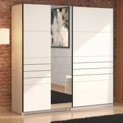 Altri Guardaroba > Dmora Guardaroba Grande Bianco Opaco Nero Appendiabiti 2 Ripiani 245x217.5h cm, Apertura Scorrevole - Peio Nero, Bianco Opaco
