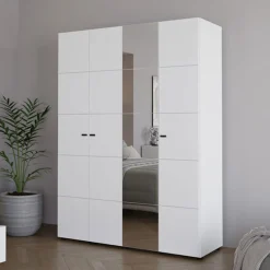 Altri Guardaroba > Dmora Guardaroba Grande Bianco Opaco Nero Appendiabiti 5 Ripiani 155x215.5h cm, 7 Vani - Carisolo Nero, Bianco Opaco