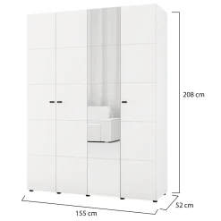 Guardaroba Grande Bianco Opaco Nero Appendiabiti 4 Ripiani 155x208h cm, 6 Vani - Ifrane