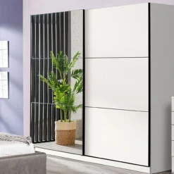 Altri Guardaroba > Dmora Guardaroba Grande Bianco Opaco Nero Appendiabiti 8 Ripiani 251x215.5h cm, 12 Vani - Pedavena Nero, Bianco Opaco
