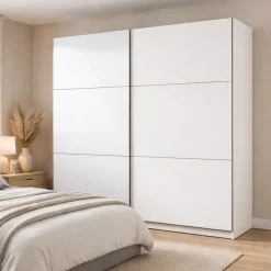 Guardaroba Grande Bianco Opaco Nero Appendiabiti 8 Ripiani 217x210h cm, Apertura Scorrevole - Soncino