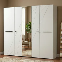 Altri Guardaroba > Dmora Guardaroba Grande Bianco Opaco Trasparente Appendiabiti 6 Ripiani 262.5x224h cm, Apertura Scorrevole - Carasco Trasparente, Bianco Opaco