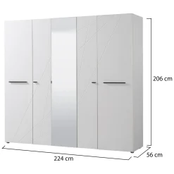 Guardaroba Grande Bianco Opaco Trasparente Appendiabiti 6 Ripiani 223.5x206h cm, 9 Vani - Martano