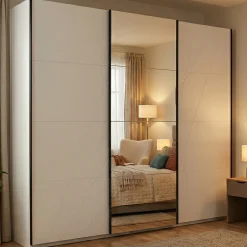 Altri Guardaroba > Dmora Guardaroba Grande Bianco Opaco Trasparente Appendiabiti 8 Ripiani 217x210h cm, Apertura Scorrevole - Galtelli Trasparente, Bianco Opaco