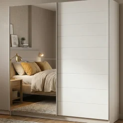 Altri Guardaroba > Dmora Guardaroba Grande Bianco Opaco Trasparente Appendiabiti 8 Ripiani 236.5x210h cm, Apertura Scorrevole - Sorgono Trasparente, Bianco Opaco