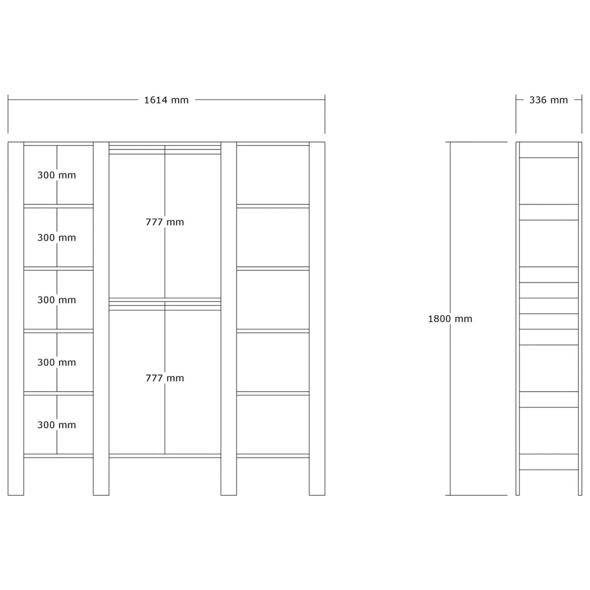 Altri Guardaroba > Dmora Guardaroba Grande 10 Ripiani Appendiabiti 161x180h cm, 12 Vani - Nerviano Bianco