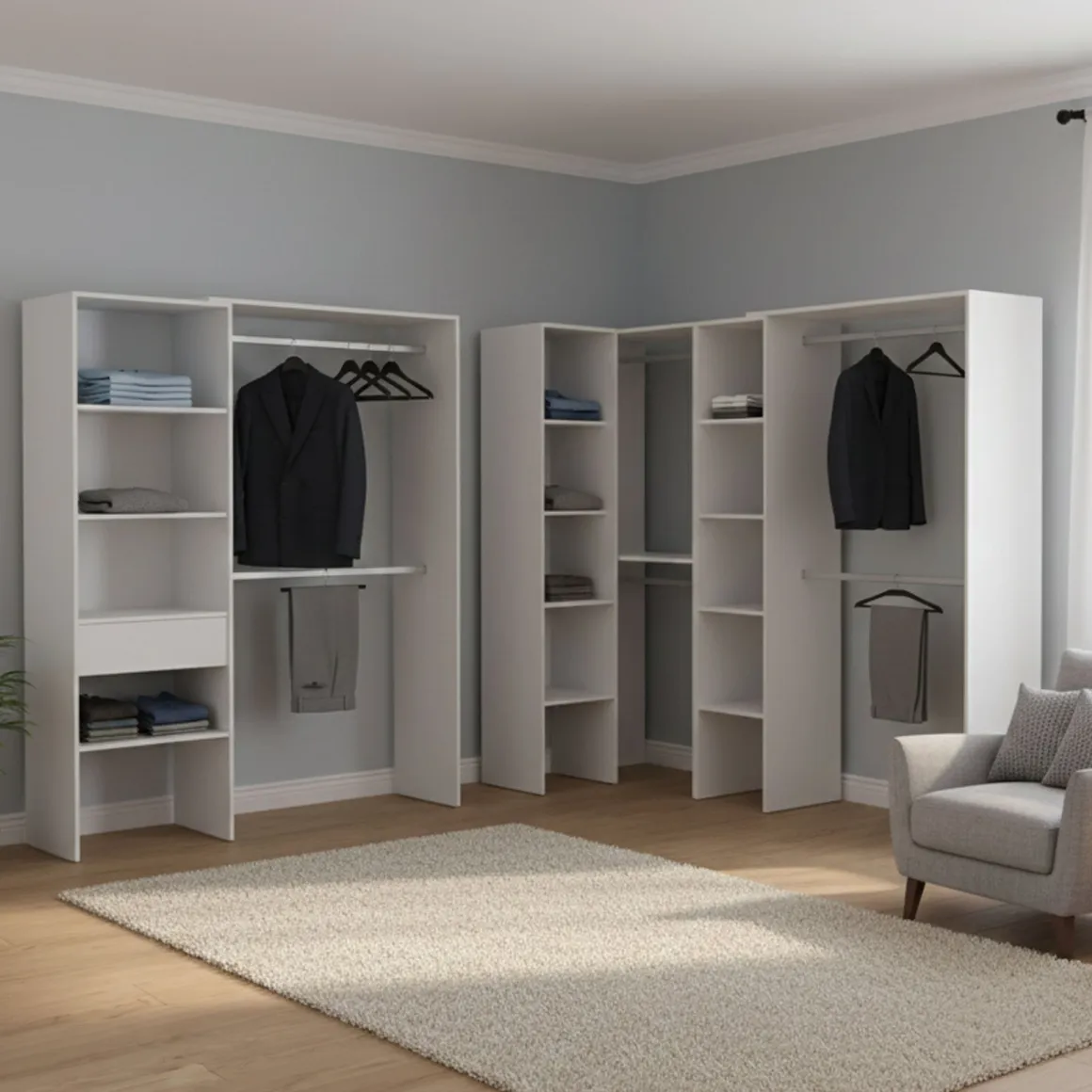 Altri Guardaroba > Dmora Guardaroba Grande 13 Ripiani Appendiabiti 369x187h cm, Modulabile - Comano Bianco