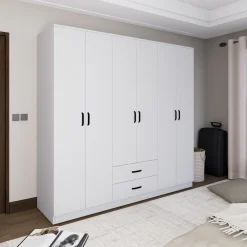 Altri Guardaroba > Dmora Guardaroba Grande 8 Ripiani Appendiabiti 131x184h cm, Cassetti - Woodbury Bianco
