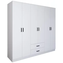 Altri Guardaroba > Dmora Guardaroba Grande 8 Ripiani Appendiabiti 131x184h cm, Cassetti - Woodbury Bianco