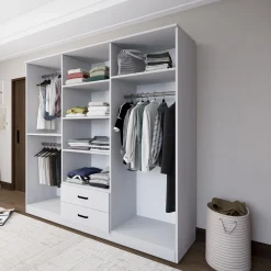 Guardaroba Grande Bianco 6 Ripiani Appendiabiti 180x190h cm, 2 Cassetti - Copiano